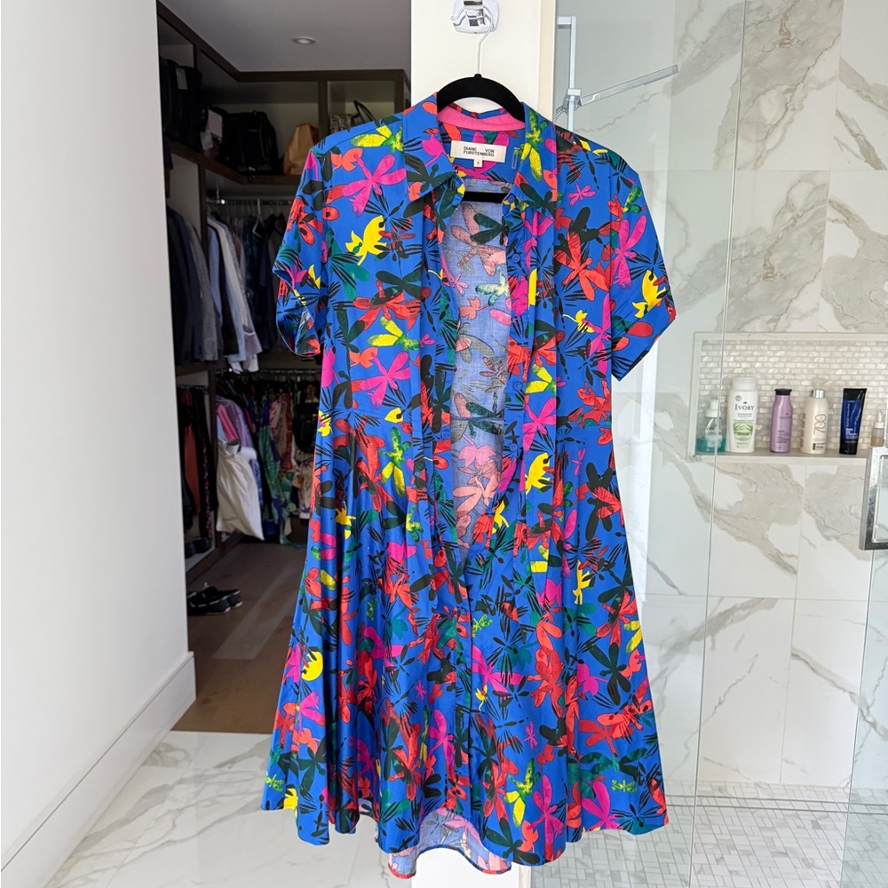 Diane Von Furstenberg Blue and Pink Floral Dress